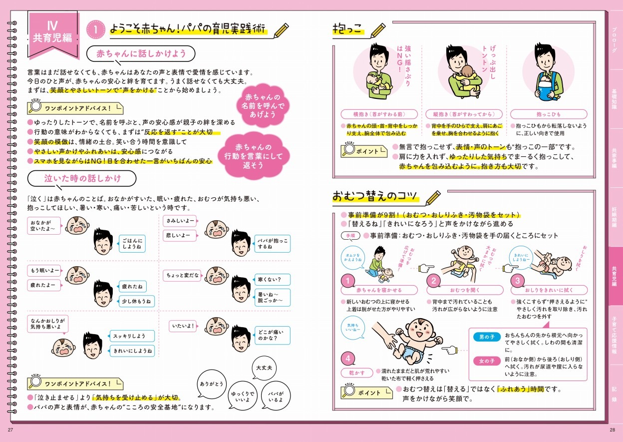 サムネイル画像：パパノートブックの27,28ページ目。Ⅳ共育児編。